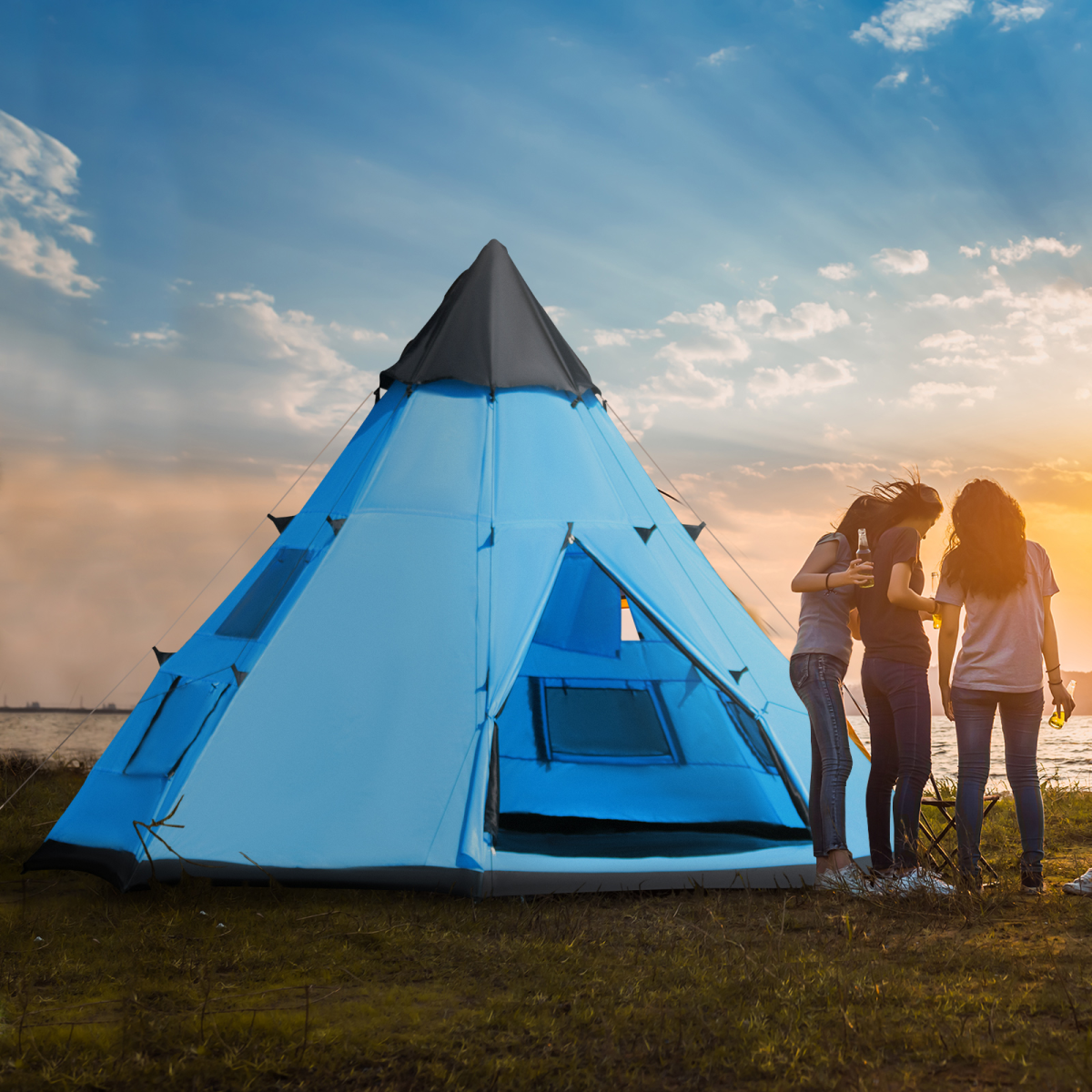 5-6 Man Large Family Tipi Teepee Camping Tent