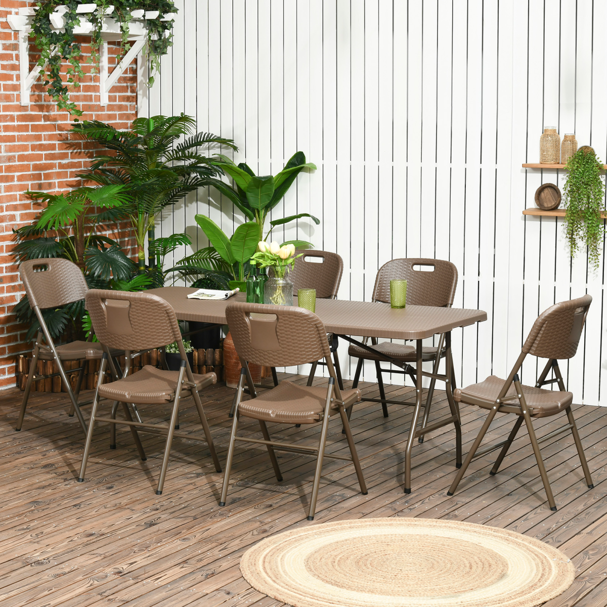 Seven-piece Garden Dining Set Resin Rattan Dining Set Foldable Table Chairs