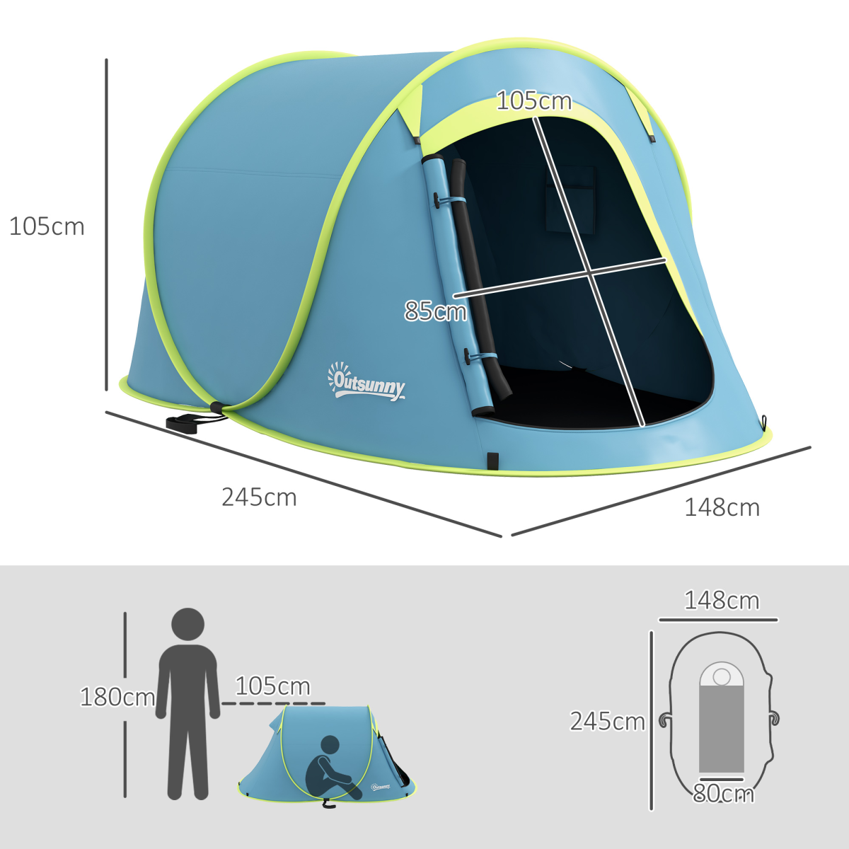 2 Man Pop Up Festival Tent Waterproof Wild Camping Hiking Backpacking Lightweight
