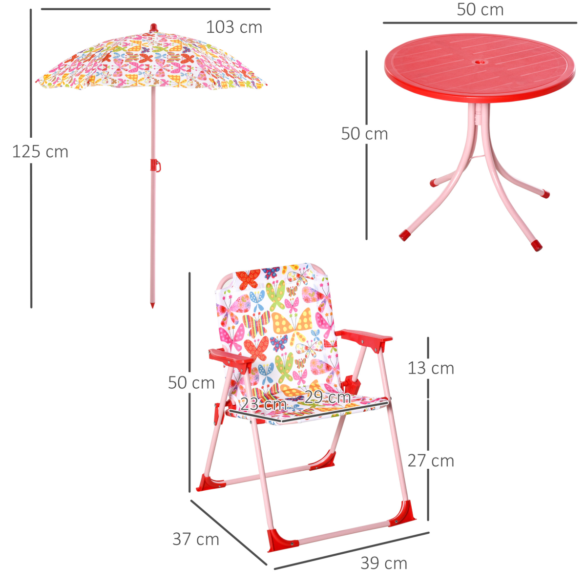 Kids Folding Picnic Table Chair Set Butterfly Pattern Outdoor Parasol