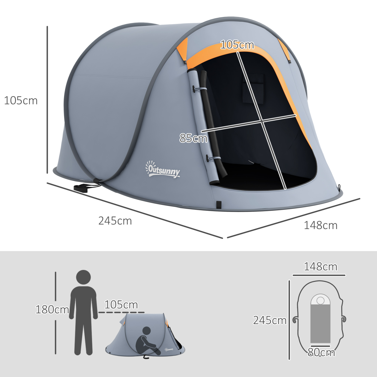 2 Man Pop Up Festival Tent Waterproof Wild Camping Hiking Backpacking Lightweight