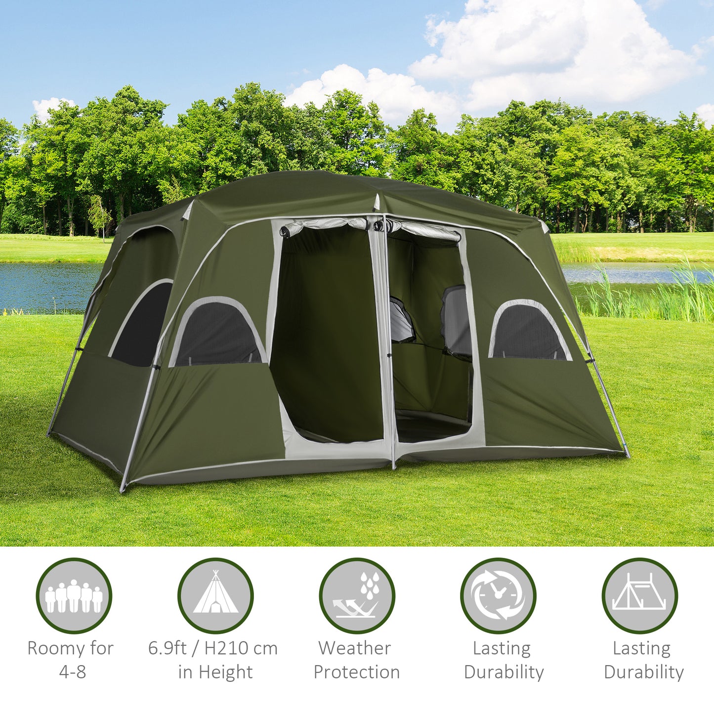 4-8 Person 2 Room Camping Family Tent