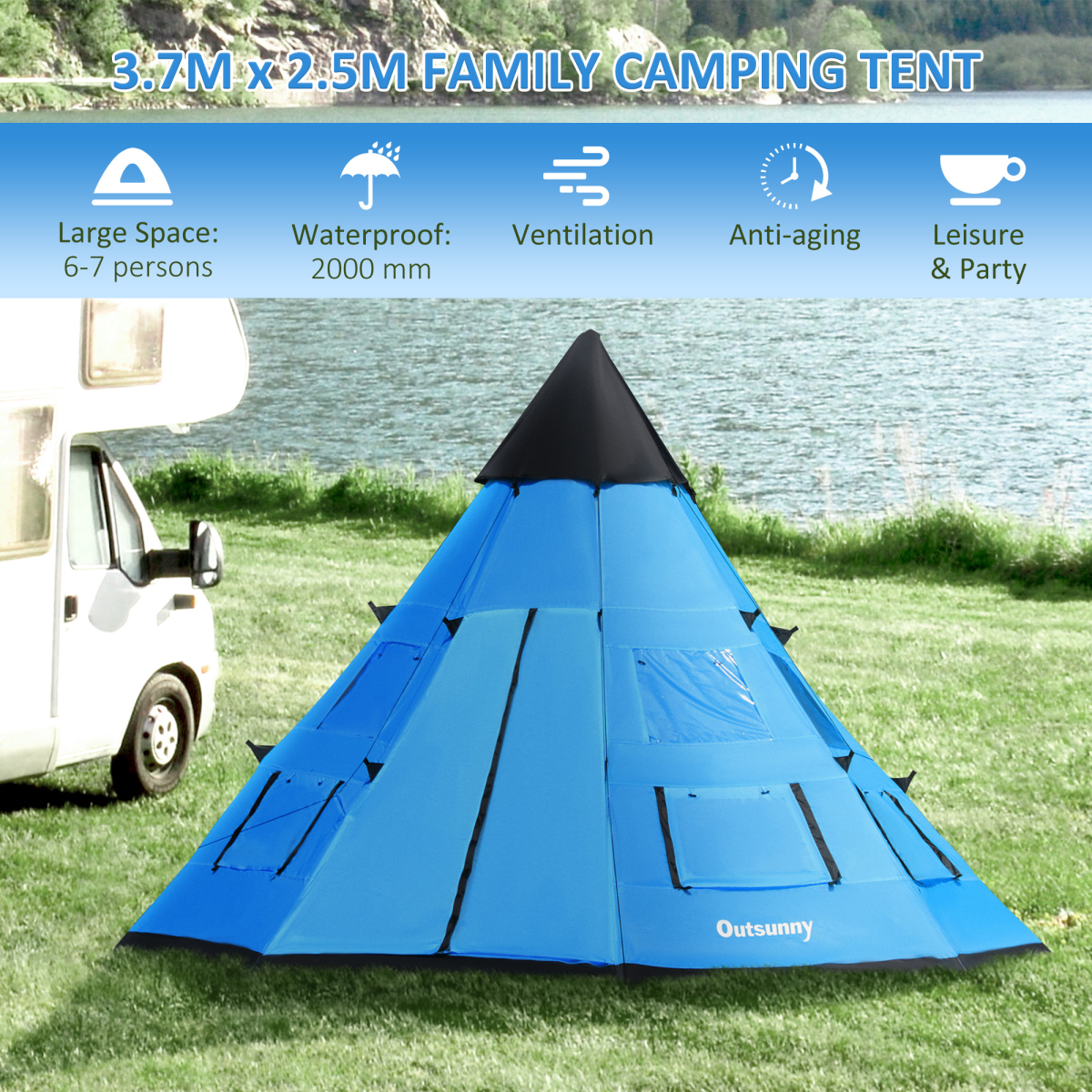 5-6 Man Large Family Tipi Teepee Camping Tent
