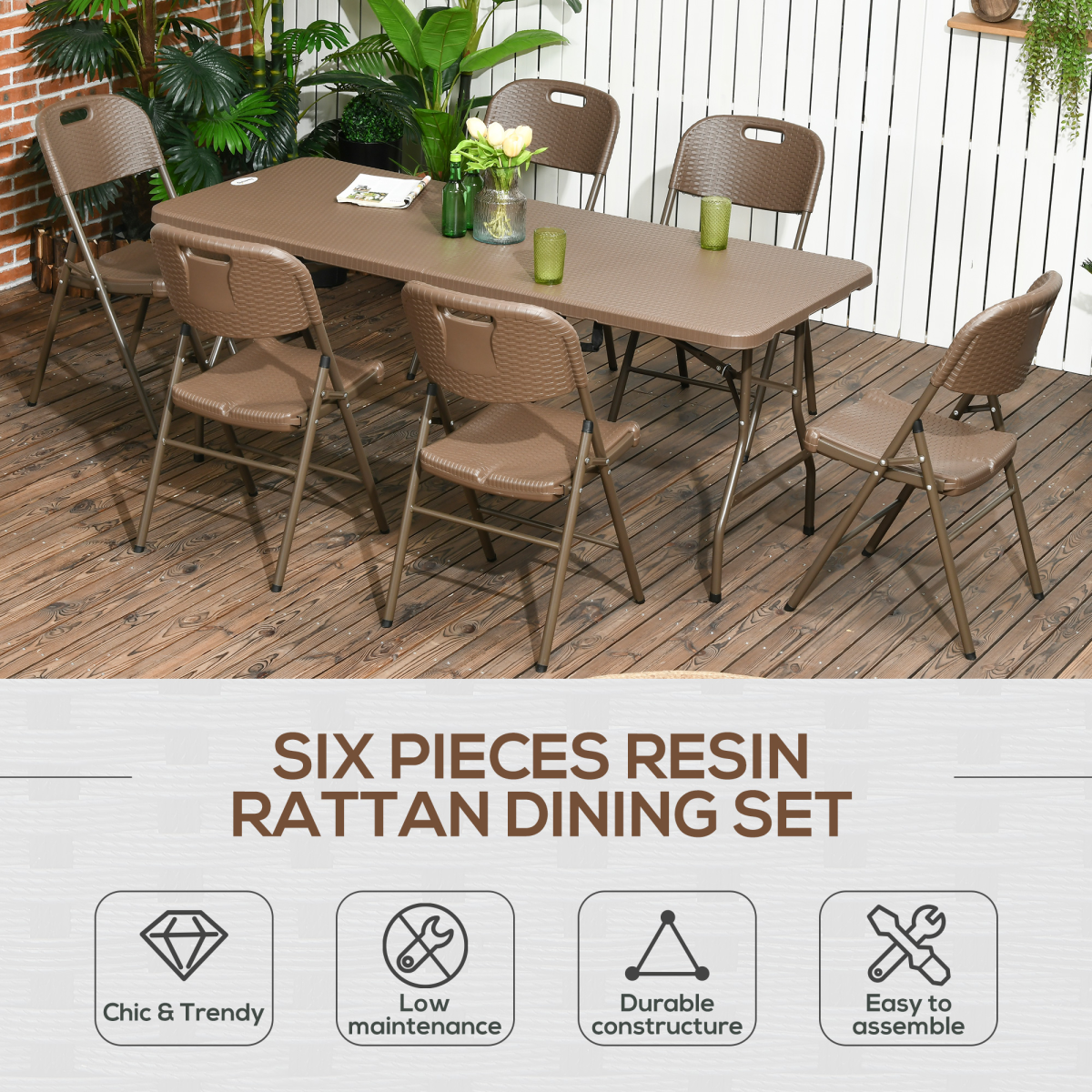 Seven-piece Garden Dining Set Resin Rattan Dining Set Foldable Table Chairs