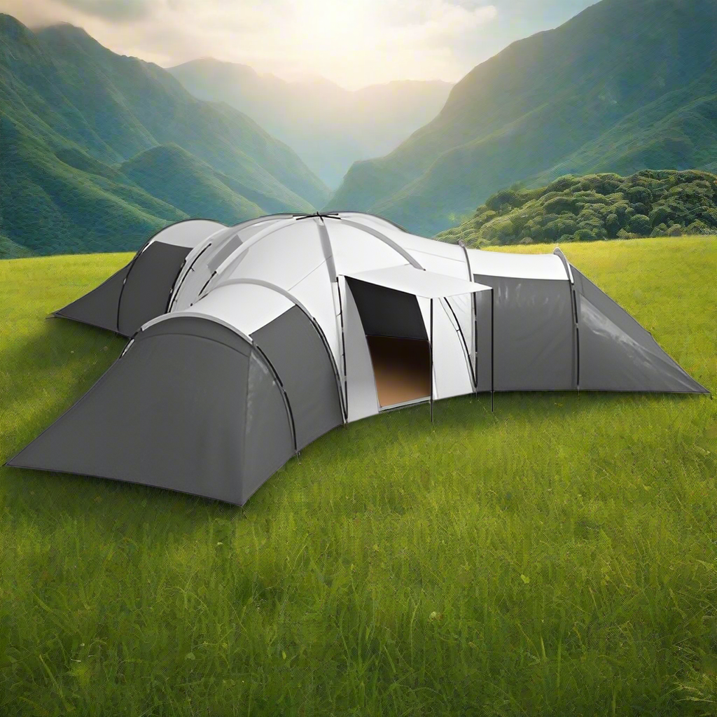 6-9 Man Large Family Camping Tent with Three Bedrooms Living Area and Porch