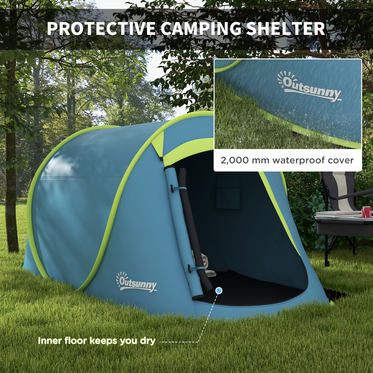 2 Man Pop Up Festival Tent Waterproof Wild Camping Hiking Backpacking Lightweight