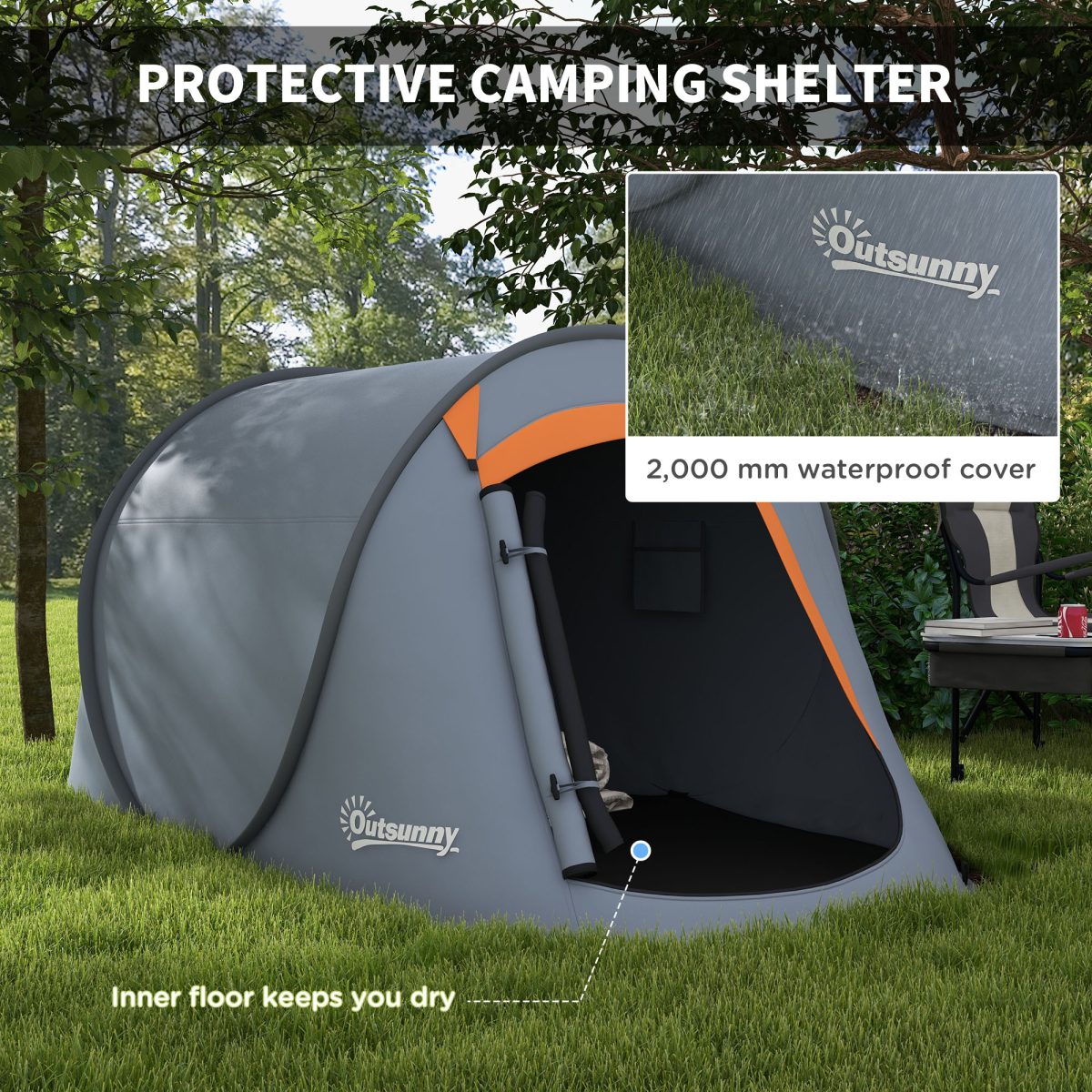 2 Man Pop Up Festival Tent Waterproof Wild Camping Hiking Backpacking Lightweight