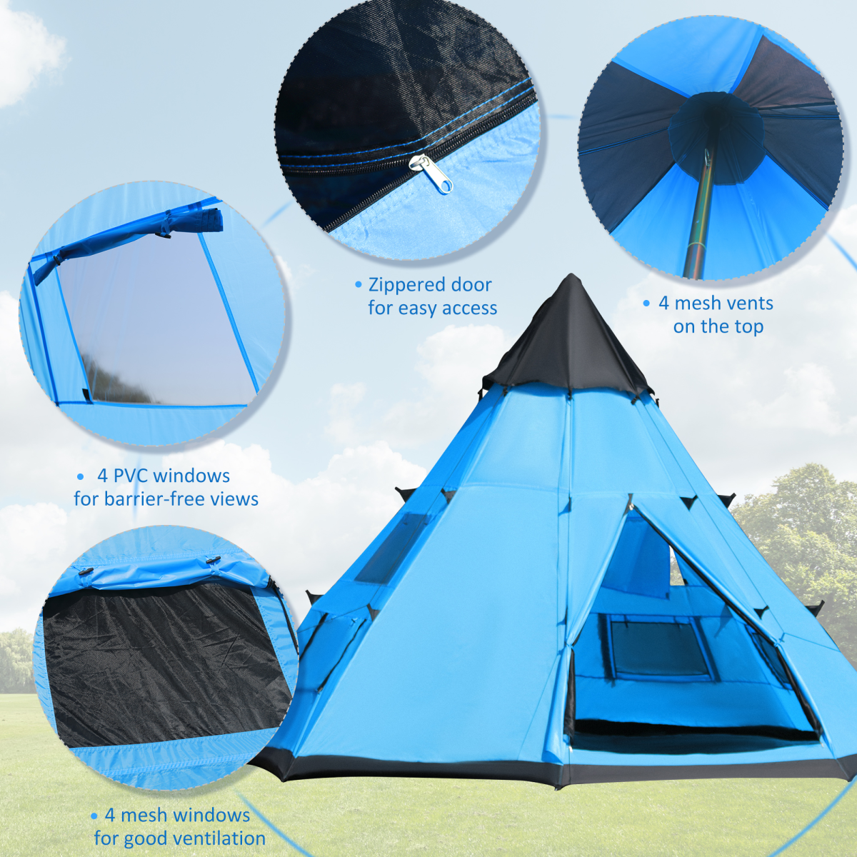 5-6 Man Large Family Tipi Teepee Camping Tent
