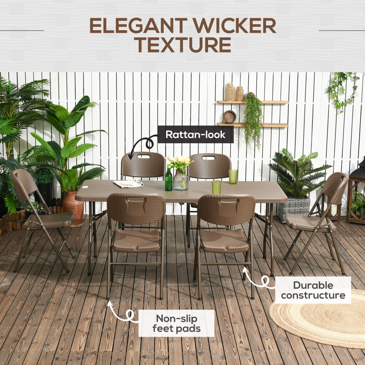 Seven-piece Garden Dining Set Resin Rattan Dining Set Foldable Table Chairs
