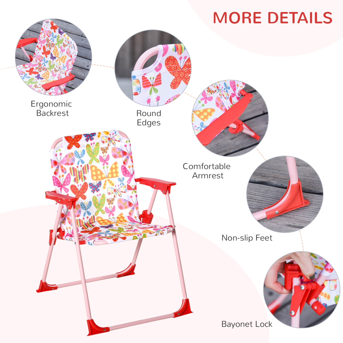 Kids Folding Picnic Table Chair Set Butterfly Pattern Outdoor Parasol
