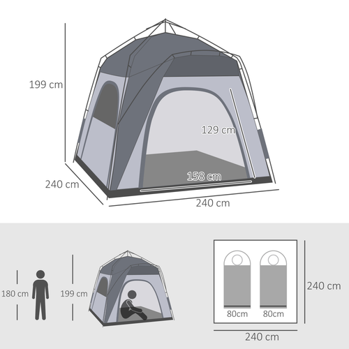 2-4 Man Pop-Up Tent Automatic Camping Family Backpacking Outdoor Shelter Hiking Festival