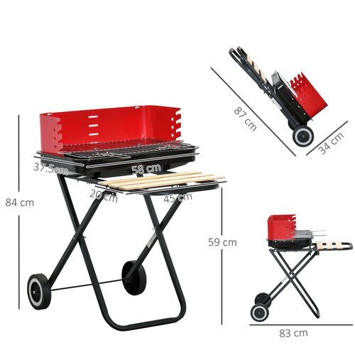 Foldable Charcoal Barbecue Grill with Wheels