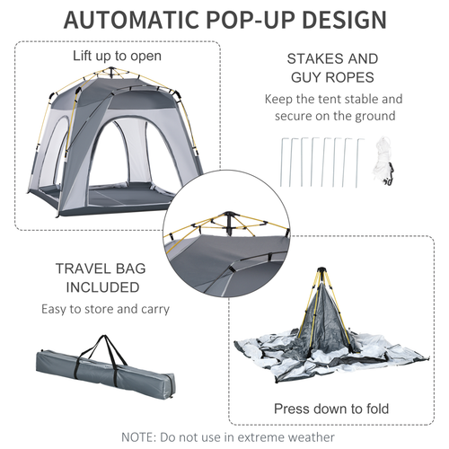2-4 Man Pop-Up Tent Automatic Camping Family Backpacking Outdoor Shelter Hiking Festival