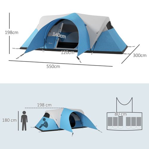 5-6 Man Waterproof Camping Tent with Porch & Sewn Blue 3000mm