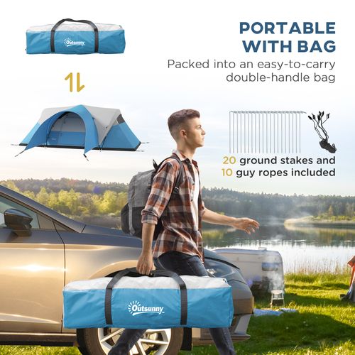 5-6 Man Waterproof Camping Tent with Porch & Sewn Blue 3000mm