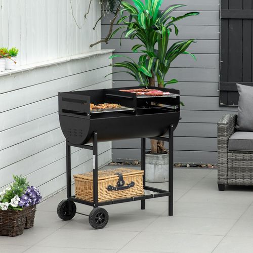 Steel 2-Grill Charcoal BBQ with Wheels