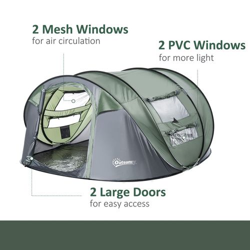 Camping Tent Dome Tent Pop-up Design with 4 Windows for 4-5 Person Outsunny