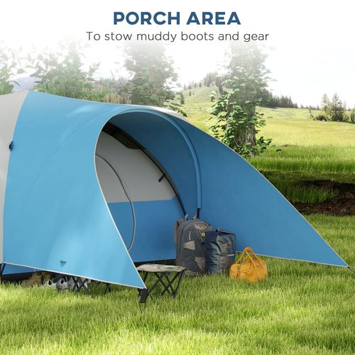 5-6 Man Waterproof Camping Tent with Porch & Sewn Blue 3000mm