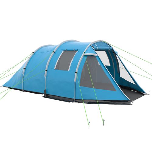 3-4 Man Tunnel Camping Tent with Two Rooms Blue