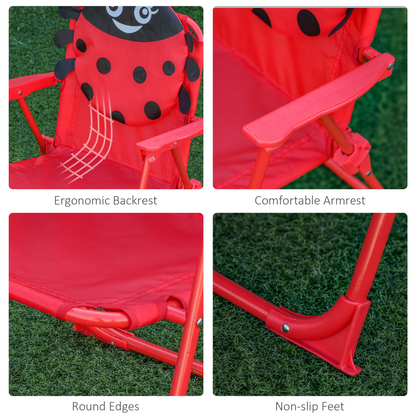 Kids Folding Picnic Table Chair Set Ladybug Pattern Outdoor