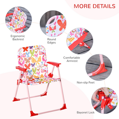 Kids Folding Picnic Table Chair Set Butterfly Pattern Outdoor Parasol