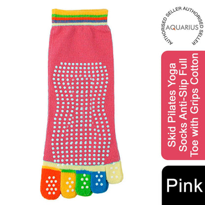 Non Slip Pilates Yoga Socks Anti-Slip Full Toe with Grips Cotton