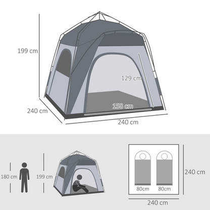 2-4 Man Pop-Up Tent Automatic Camping Family Backpacking Outdoor Shelter Hiking Festival
