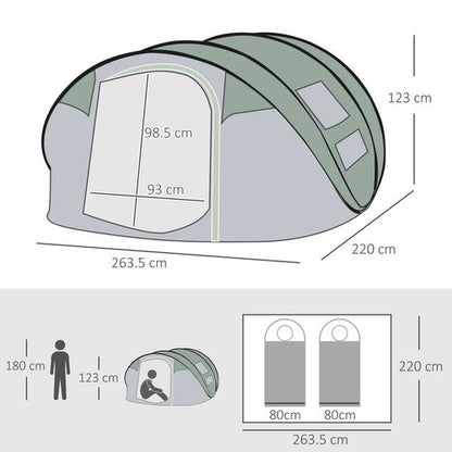 Camping Tent Dome Tent Pop-up Design with 4 Windows for 4-5 Person Outsunny
