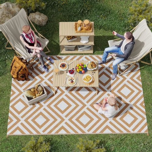 Reversible Outdoor Rug with Carry Bag for RV Camping Beach