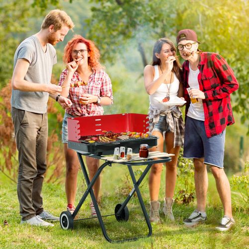 Foldable Charcoal Barbecue Grill with Wheels