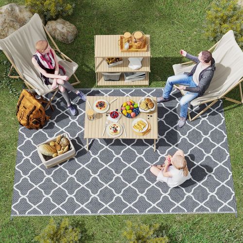 Reversible Outdoor Rug with Carry Bag, Grey
