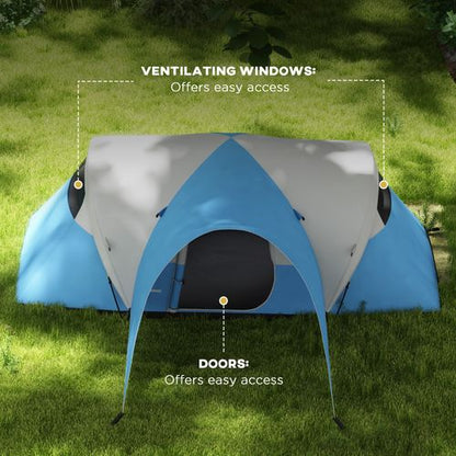 Waterproof Camping Tent with Porch & Sewn Groundsheet Blue 3000mm